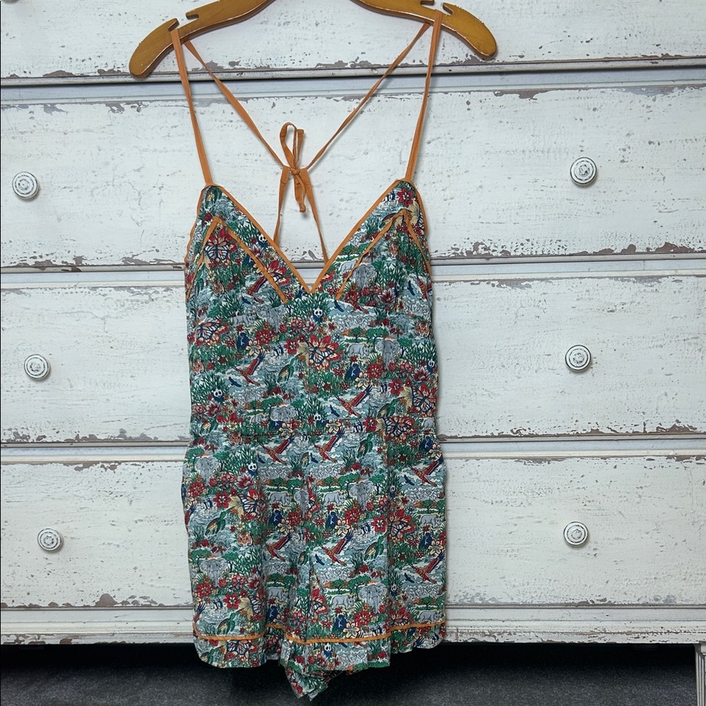 Ray BEAMS Cottagecore Floral Romper Strappy Open Back Fairycore Lined